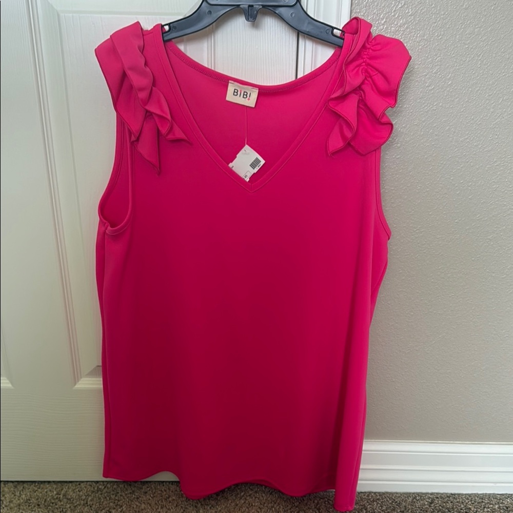 BiBi Pink Ruffled Sleeveless Tank Top